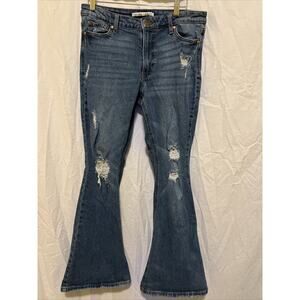Juniors Celebrity Pink High Rise Flared Bell Bottom Jeans 11/30 Distressed